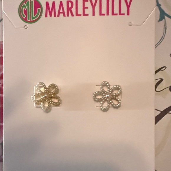 Marleylilly Jewelry - MarleyLilly Silver Floral Pearl-Accent Stud Earrings